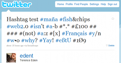 Screenshot from the Twitter website showing hashtags being linked.