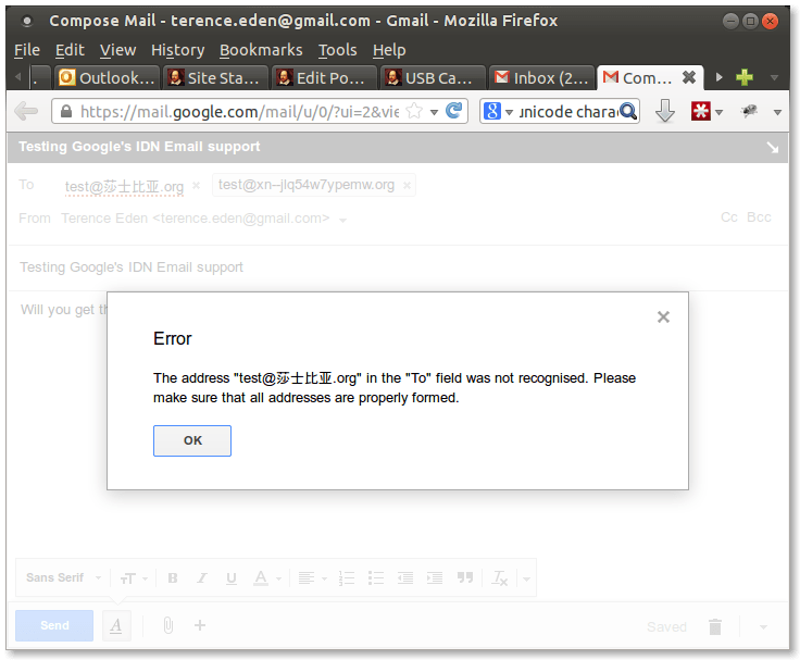 GMail IDN Support