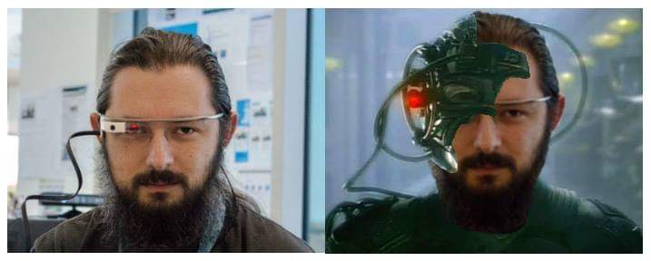 Me wearing a Google Glass. I've been photoshopped to look like a cyborg.