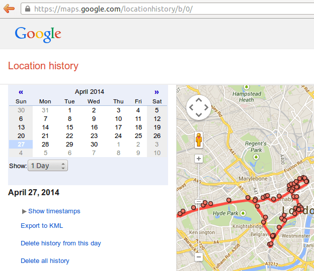 Google Location history screenshot