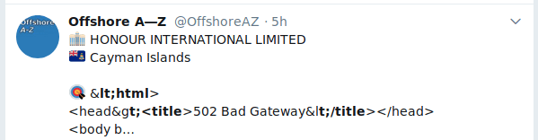 Screenshot of a tweet. The HTML is malformed.