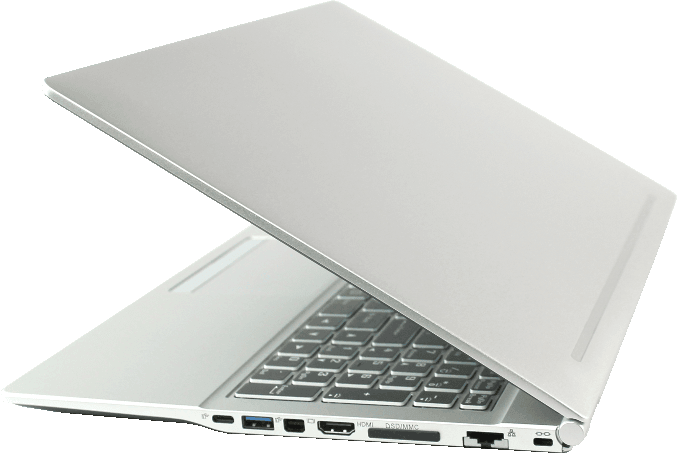 A laptop showing off its ports.