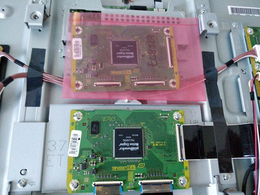 Two identical circuit boards.