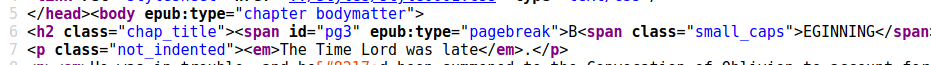 HTML code - a span wraps the first letter of a word.