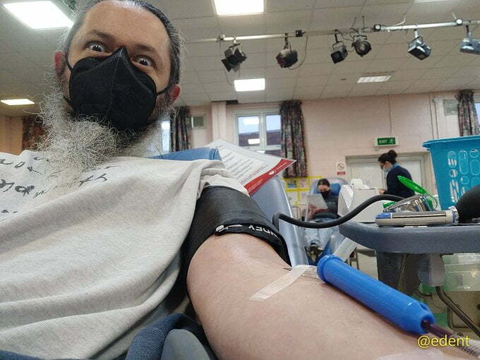 Photo of me donating blood.