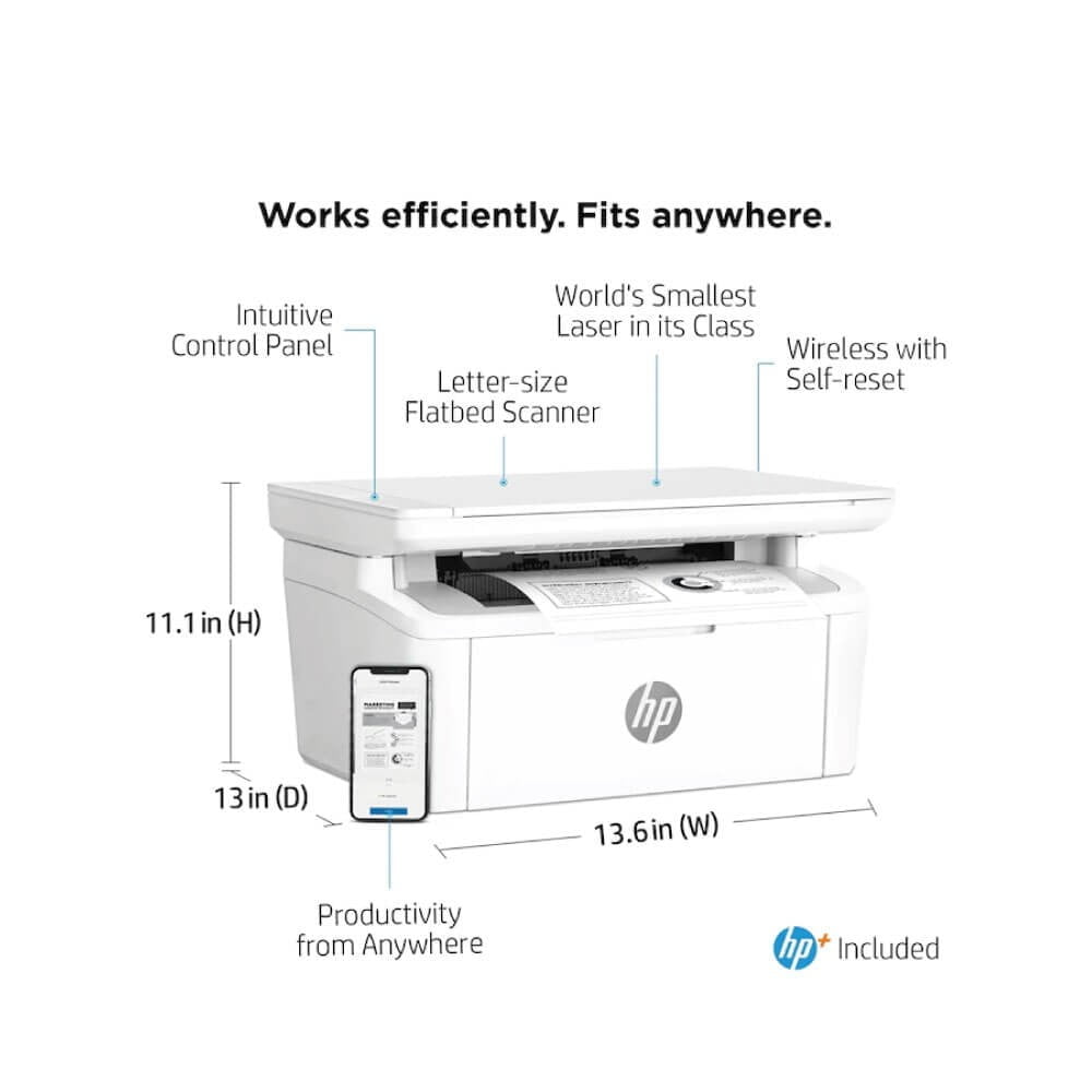 Product shot of the printer showing its dimension.