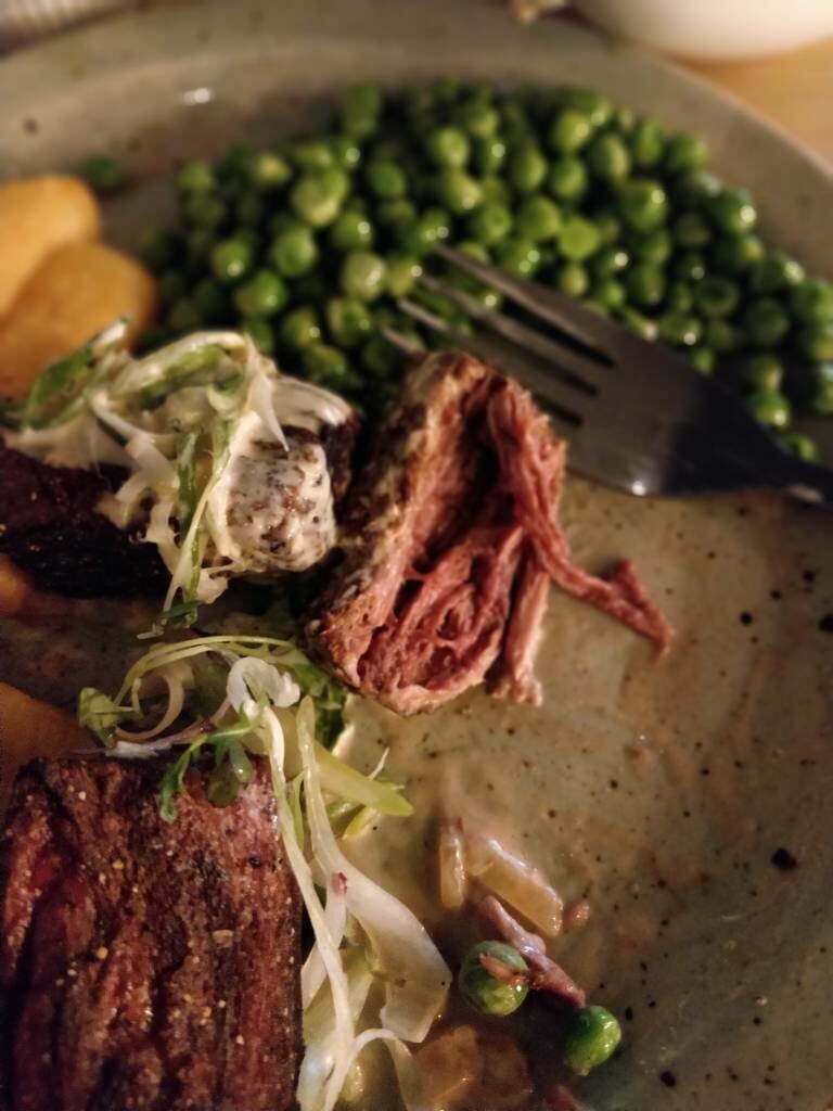 Inside of the fake steak. It looks stringy, just like real meat.