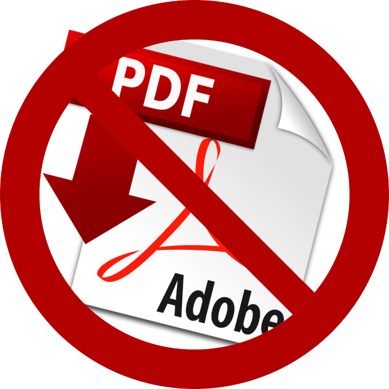 The PDF file icon with a big red line through it.