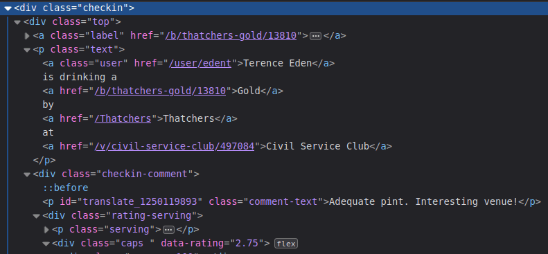 HTML source code of the page.