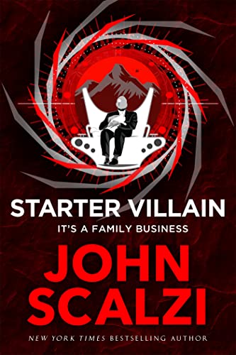 Book cover showing a super villain in a lair.